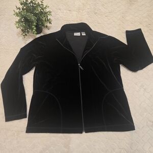 Chico's Black Crushed Velvet Mock Collar Full Zipper Jacket, Chico's 1 - US M